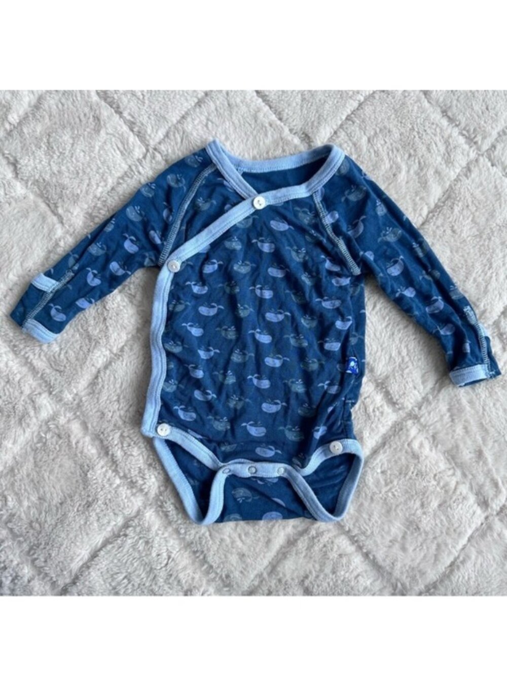 Kickee Pants | Twilight Tiny Whales Long Sleeve Kimono Onesie | Size 3-6 Months